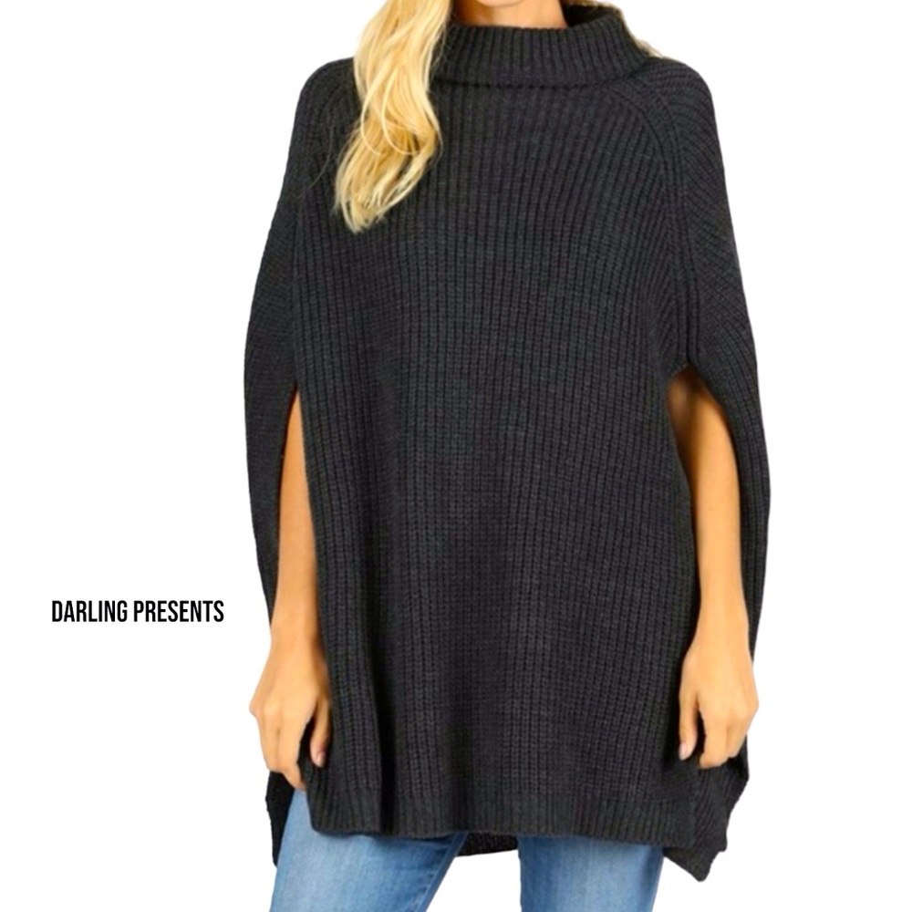 Pancho Cape Sweater Women Color Charcoal Size L